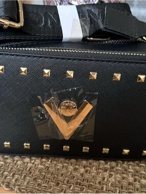 Valentino Orlandi black studded crossbody shoulder camera bag